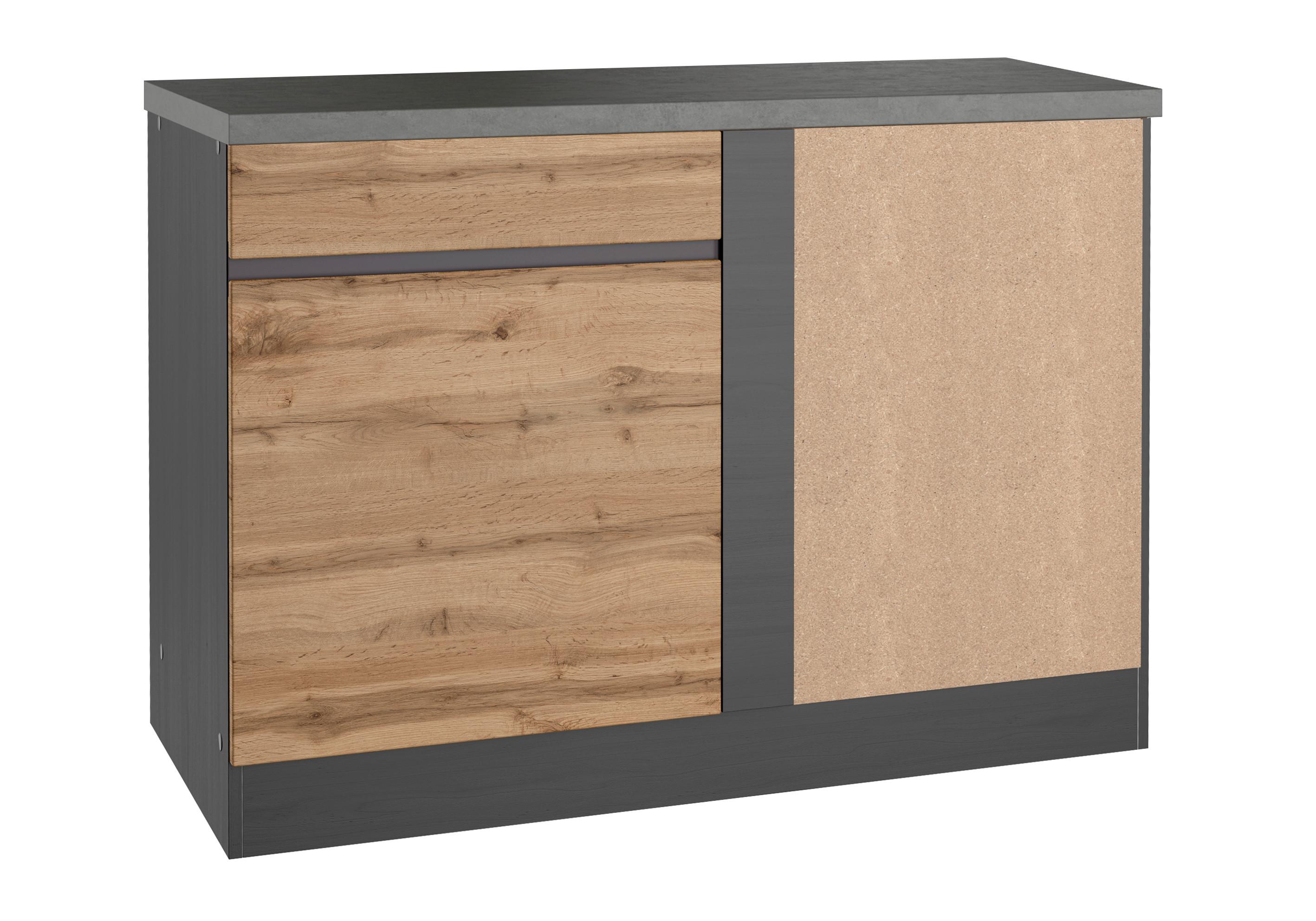 Eckunterschrank Turin B: 120cm Graphitfarben/Eiche Dekor - Eiche Wotan/Graphitfarben, Design, Holzwerkstoff (120/86/60cm) - Held