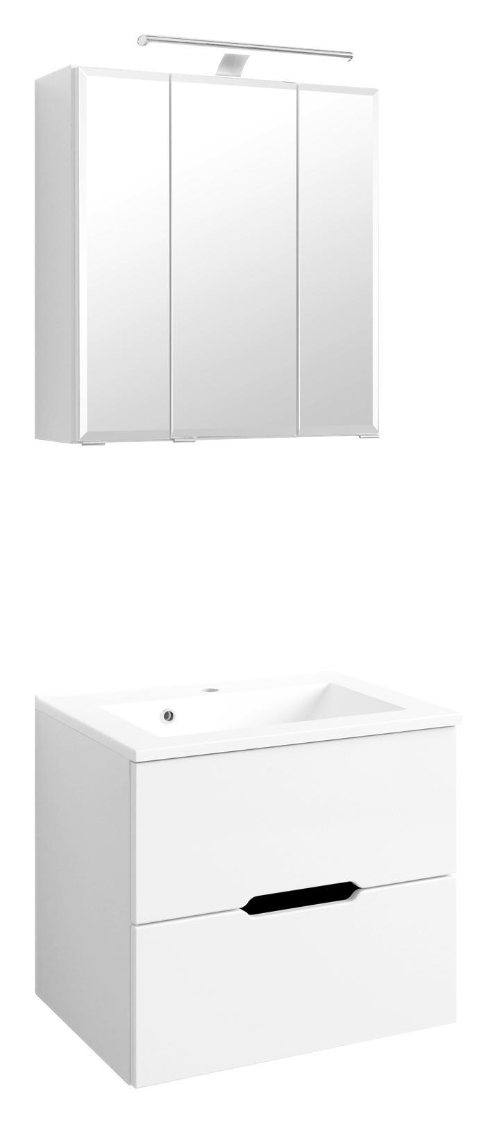 Badezimmer Belluno B:60 cm Weiß Hochglanz - Weiß, Basics, Holzwerkstoff/Stein (60/48cm)