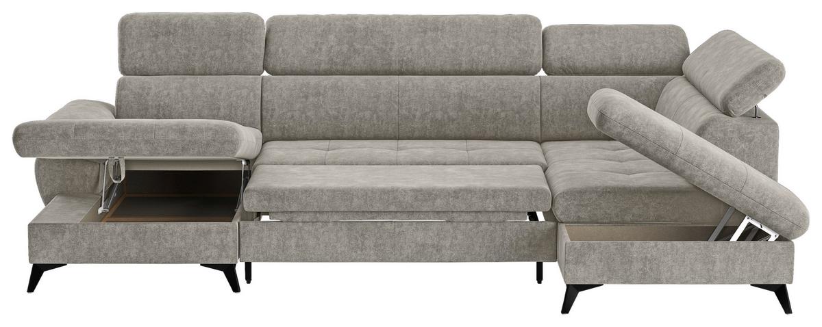 Wohnlandschaft Mit Bettkasten Hudson Schlammfarben - Schlammfarben/Schwarz, Textil (166/324/207cm) - MID.YOU