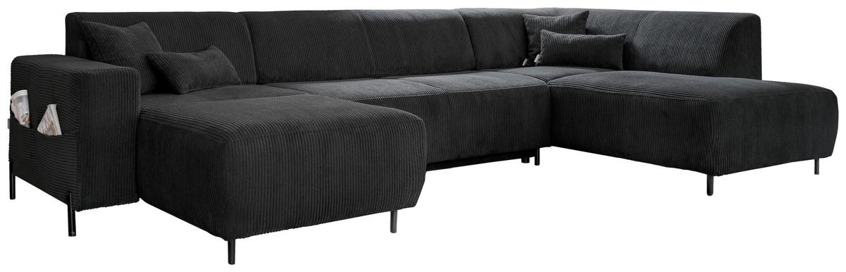 Sedacia súprava CÉLINE U, pravá, tmavosivý menčester - čierna/tmavosivá, kov/textil (165/330/192cm) - MID.YOU