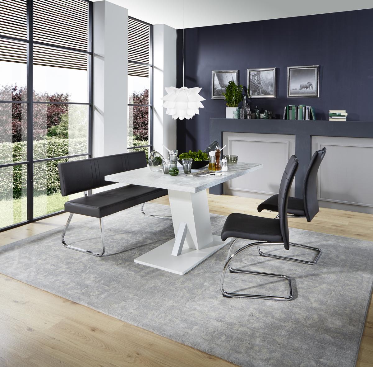 Sitzbank mit Lehne Gepolstert Schwarz Berlin II B: 130 cm - Chromfarben/Schwarz, KONVENTIONELL, Textil/Metall (130/82/55cm)