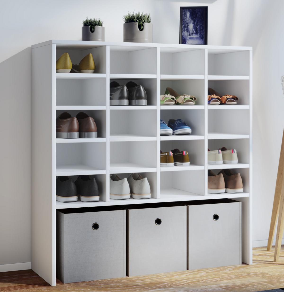 Schuhschrank Hinsol Xl Weiß Dekor Für 20 Paare B: 92 Cm - Weiß, KONVENTIONELL, Holzwerkstoff (92/99/33cm) - MID.YOU