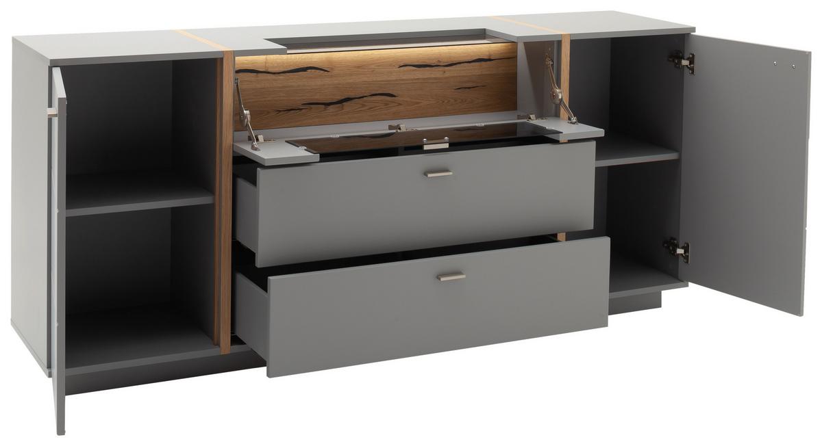Sideboard Echtholz B: 196 cm Sevilla Grau/Eichefarben - Eichefarben/Grau, Design, Glas/Holzwerkstoff (196/87/44cm) - MID.YOU