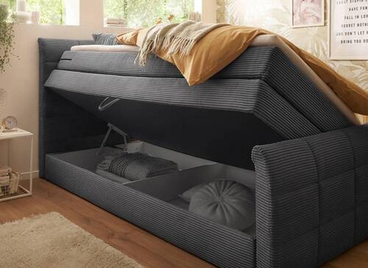 Boxspringbett Mit Topper & Bettkasten 120x200 Bolivia - Dunkelgrau/Schwarz, MODERN, Holzwerkstoff/Textil (120/200cm) - MID.YOU