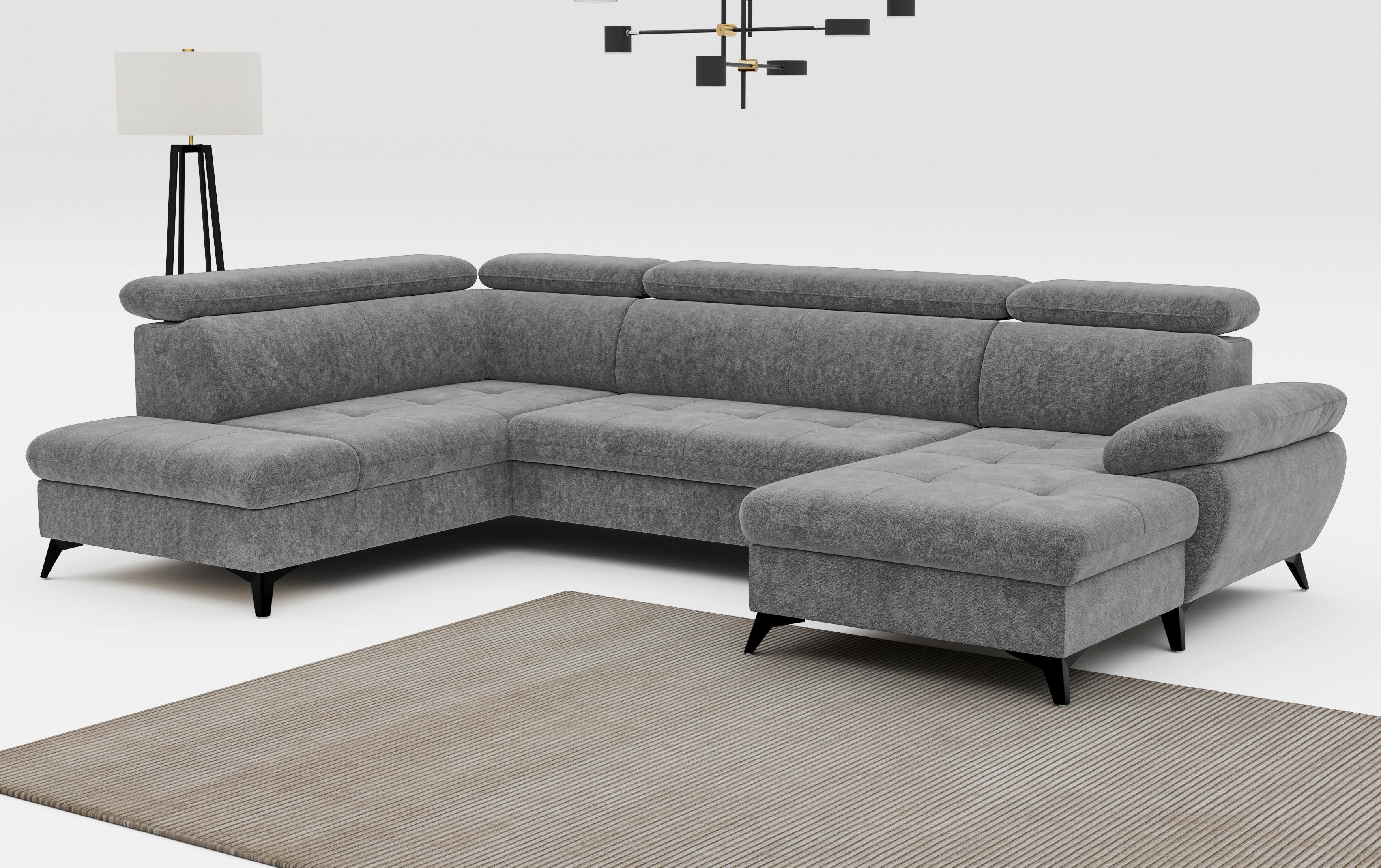 Wohnlandschaft mit Bettkasten Hudson Grau - Dunkelgrau/Schwarz, Textil (207/324/166cm) - MID.YOU