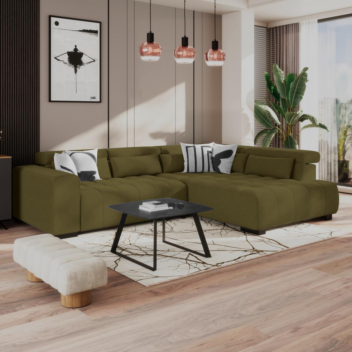 Ecksofa Matera Olivgrün S: 311x226cm - Schwarz/Olivgrün, Trend, Textil (311/226cm)