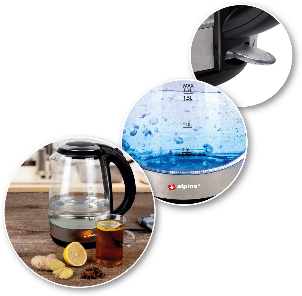 Wasserkocher 18554 Water Kettle - Schwarz, KONVENTIONELL, Glas/Kunststoff (22/15.8/24.7cm) - Alpina 6287
