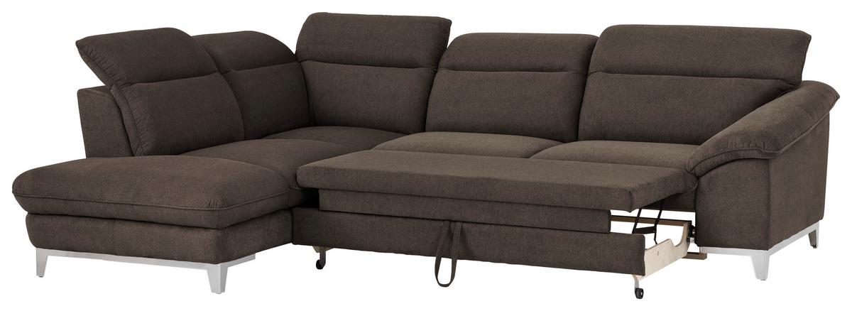 Ecksofa Mit Schlaffunktion Teresa Dunkelbraun - Chromfarben/Dunkelbraun, Design, Textil (232/293cm) - Livetastic