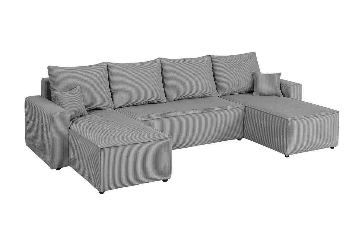 Sedací souprava SONJA U, oboustranná, šedý manšestr - šedá/černá, Design, kompozitní dřevo/textil (145/300/145cm) - Based