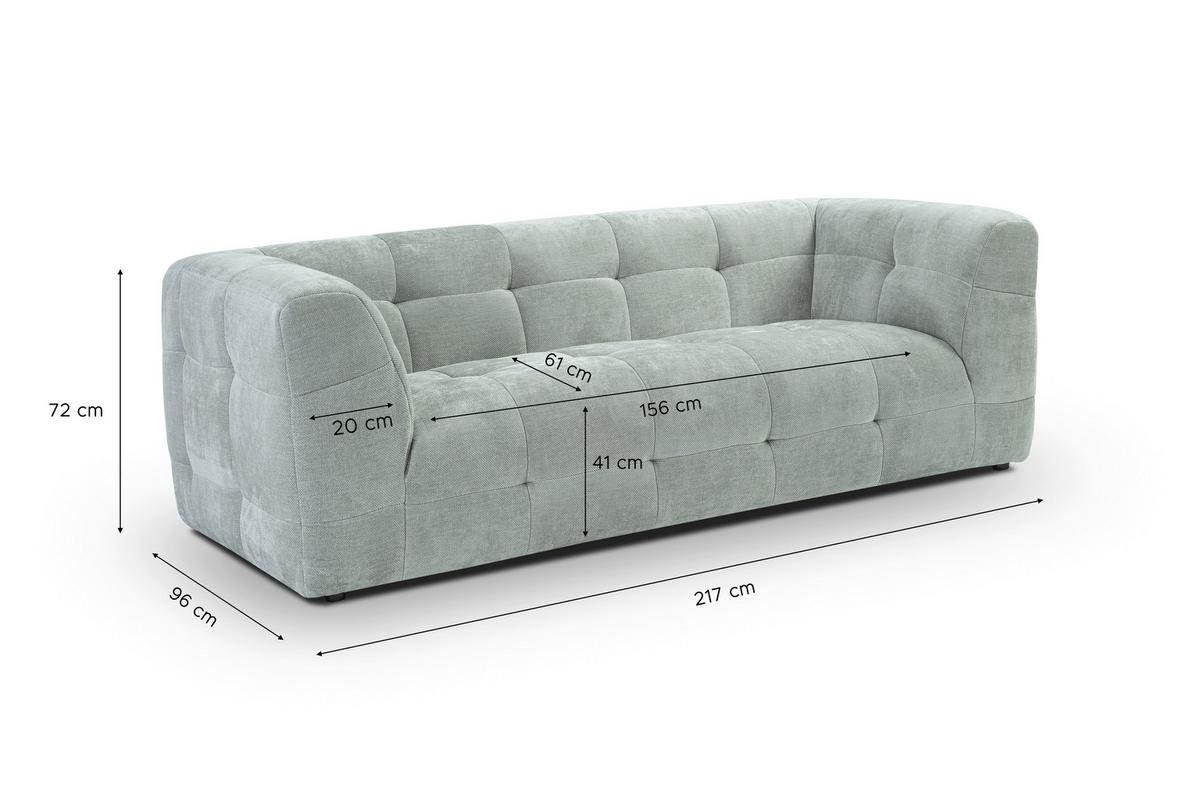 3-Sitzer-Sofa Tenso Minttürkis B: 217cm - Schwarz/Minttürkis, Basics, Holz/Textil (217/72/96cm) - MID.YOU