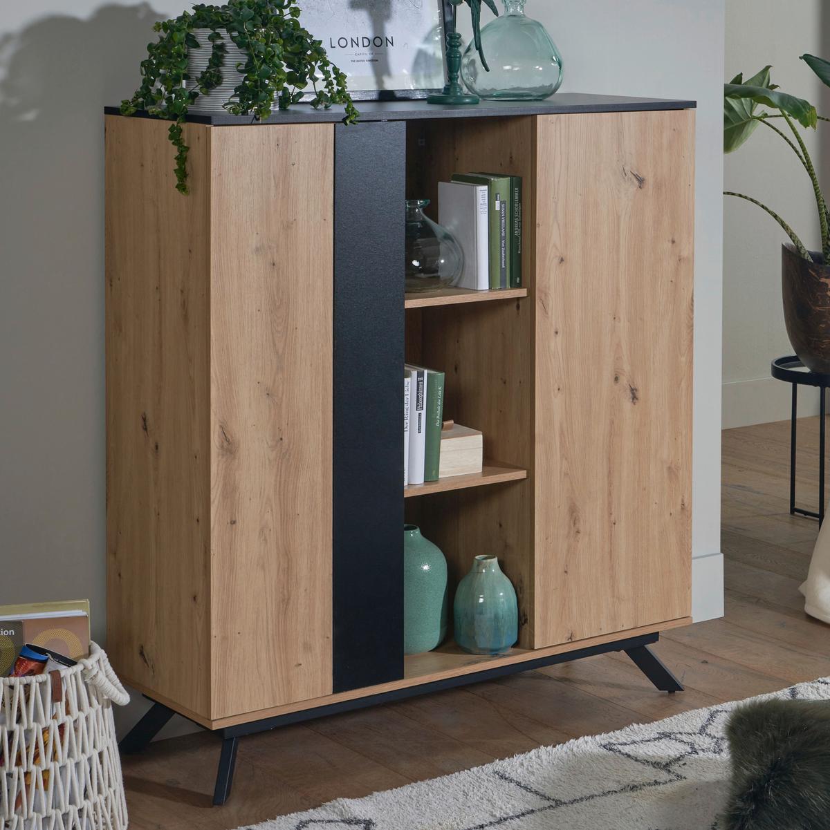 VYSOKÁ KOMODA WL - hnedá/čierna, Design, kov/kompozitné drevo (110/125/40cm) - P & B