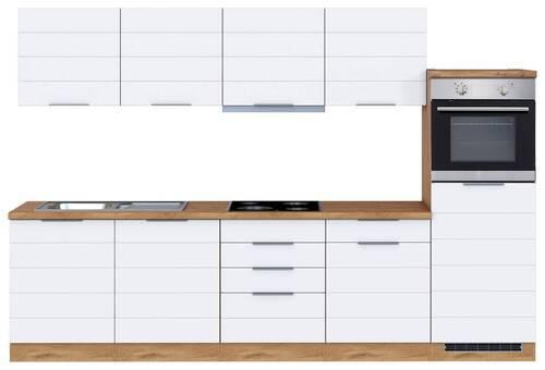 Küchenzeile Florenz mit Geräten 300 cm Weiß/Eichefarben - Eiche Wotan/Weiß, Design, Holzwerkstoff (300cm) - Held