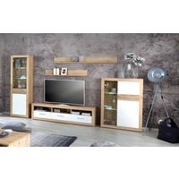 Wohnkombination 5 -Teilig. mit Led Malta 8, Eiche Dekor/Weiß - Eichefarben/Weiß, MODERN, Glas/Holzwerkstoff (329/197/42cm)