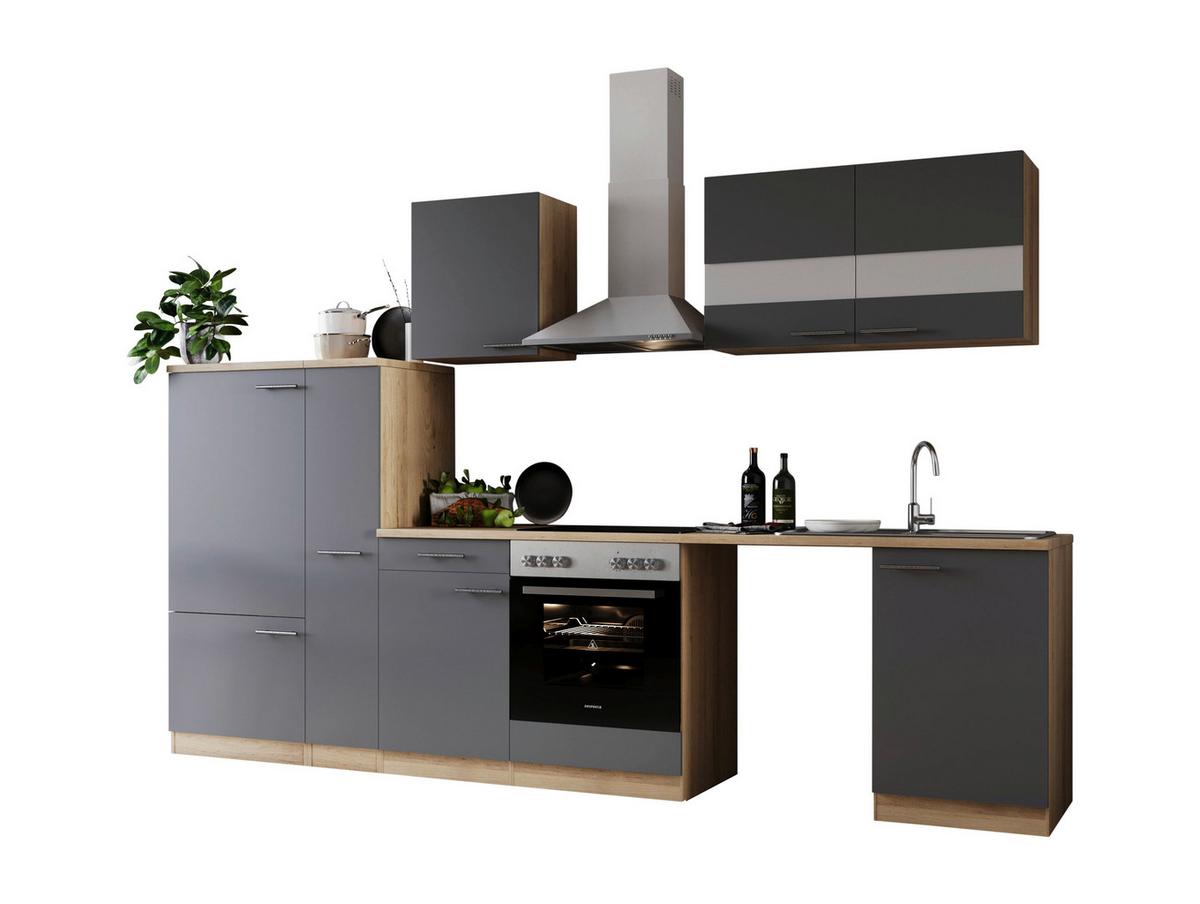 Küchenblock Merle Grau B: 310 cm - Eichefarben/Grau, Basics, Glas/Holzwerkstoff (310cm) - Respekta
