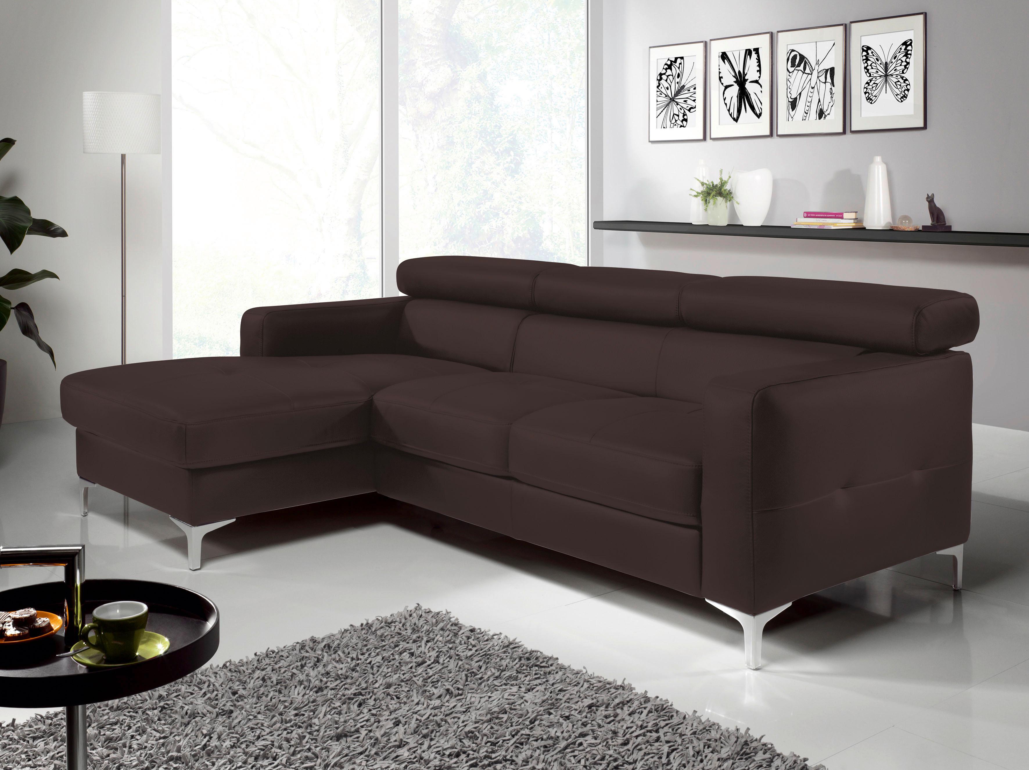 Ecksofa Sammy Dunkelbraun - Chromfarben/Dunkelbraun, Design, Leder (169/226cm) - Livetastic