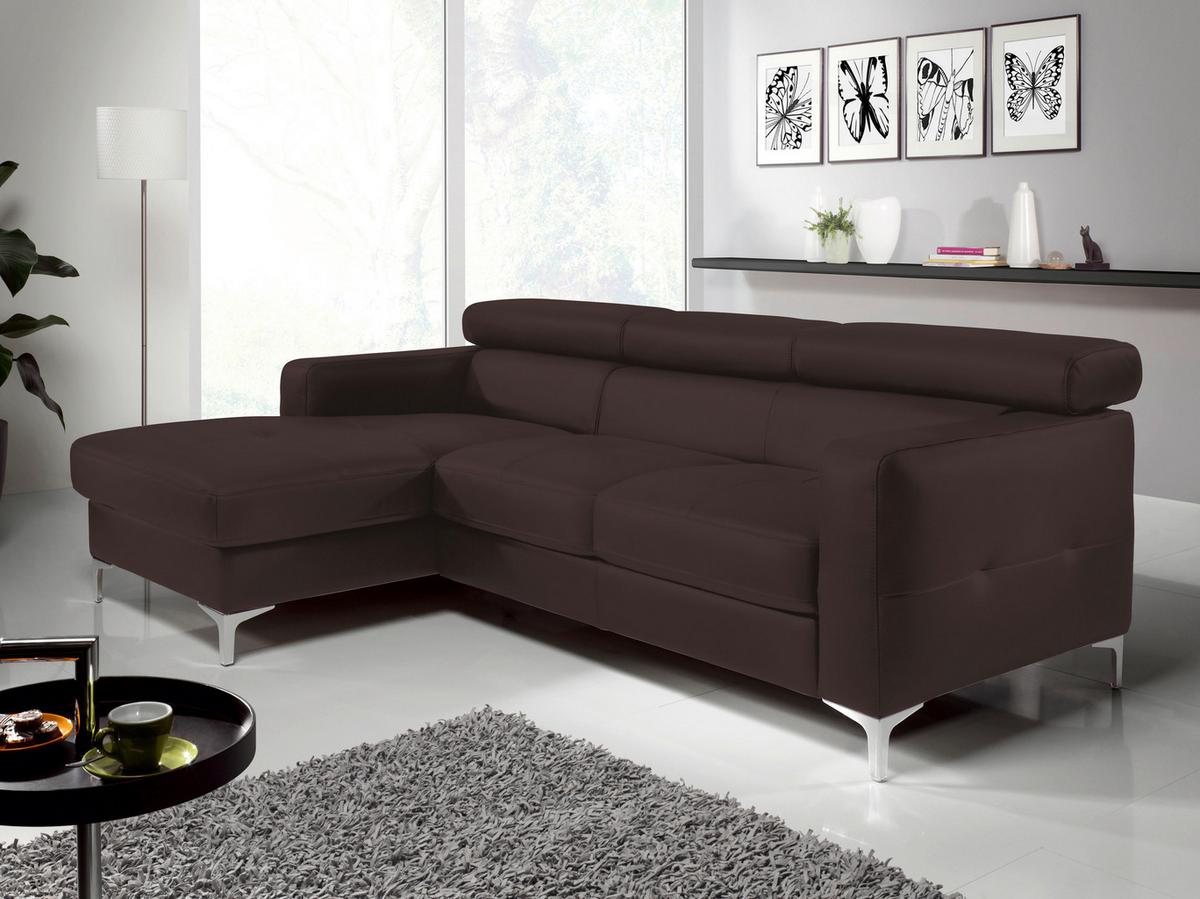 Ecksofa Sammy Dunkelbraun - Chromfarben/Dunkelbraun, Design, Leder (169/226cm) - Livetastic