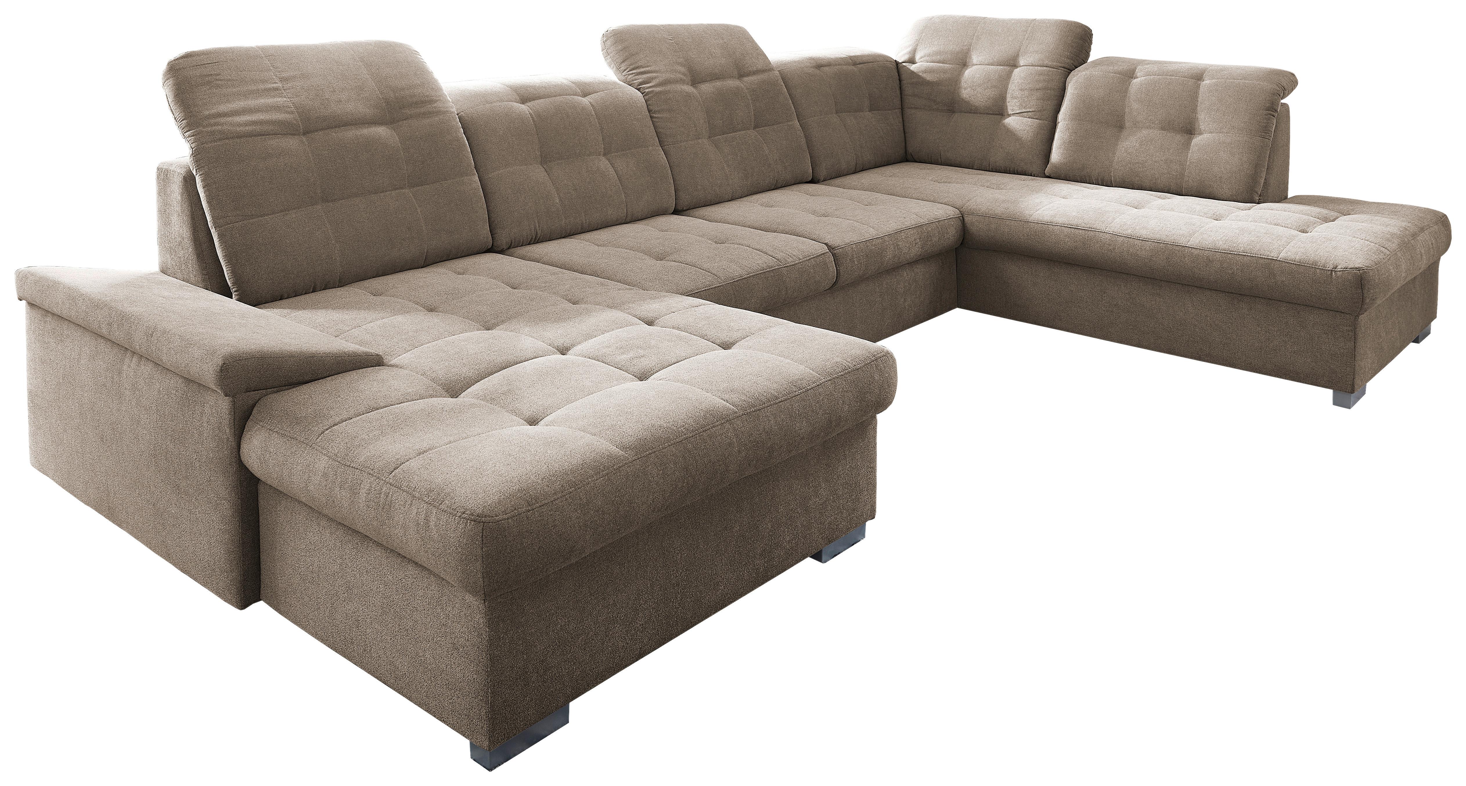 Wohnlandschaft Zira Mit Schlaffunktion Taupe - Taupe/Chromfarben, Design, Textil (169/330/212cm) - Livetastic