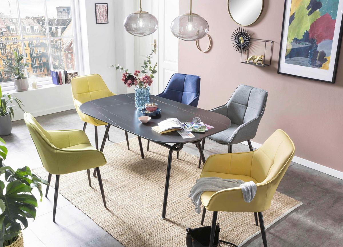 Esstisch 150x90 Sinterstein Schwarz - Schwarz, Design, Stein/Metall (150/90/75cm) - Livetastic