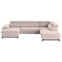 Wohnlandschaft Emma mit Schlaffunktion Creme - Creme/Schwarz, Textil (165/328/215cm) - MID.YOU