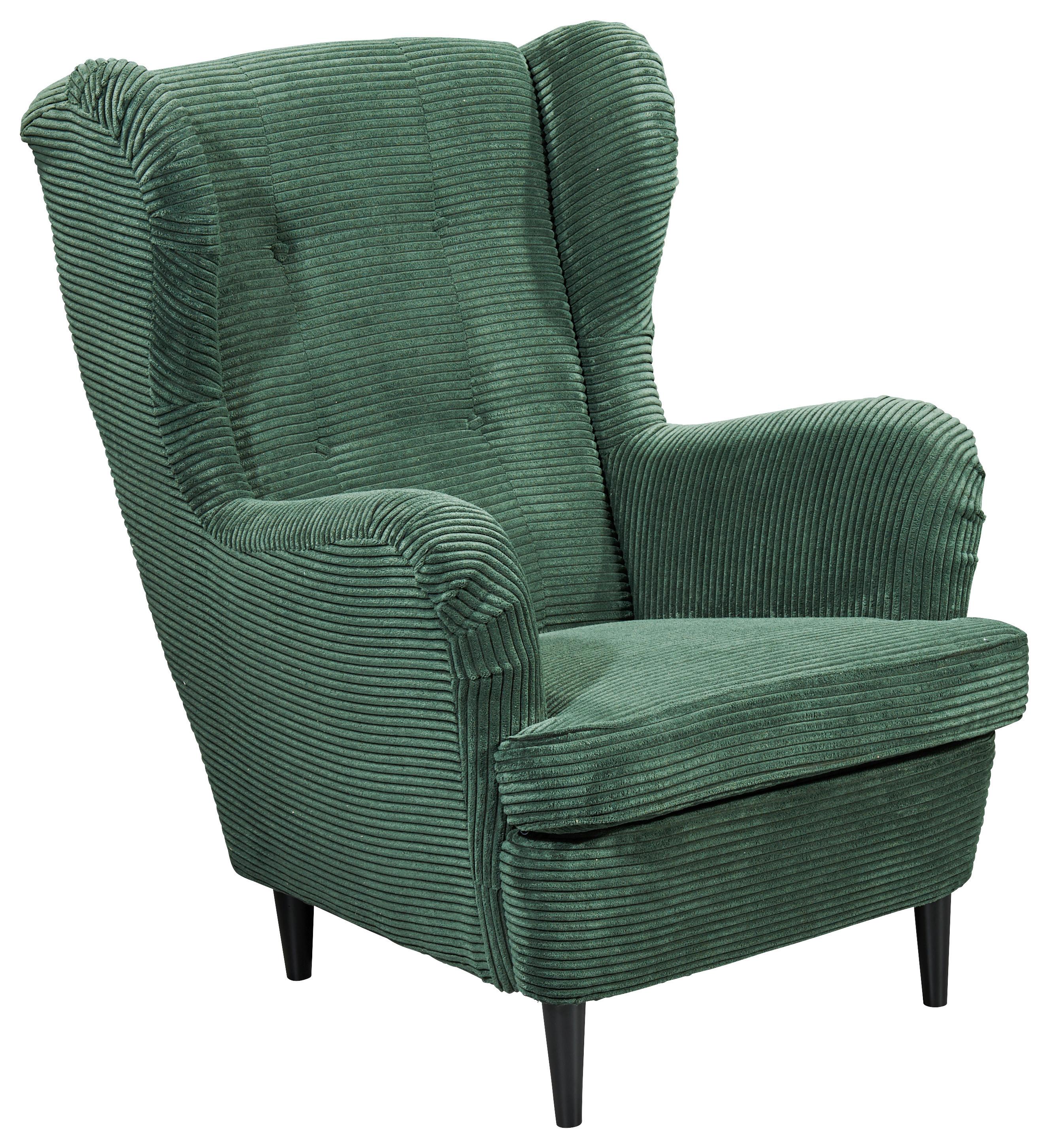 Ohrensessel Oskar Dunkelgrün B: 78 cm - Dunkelgrün/Schwarz, Basics, Textil (78/102/98cm) - Livetastic