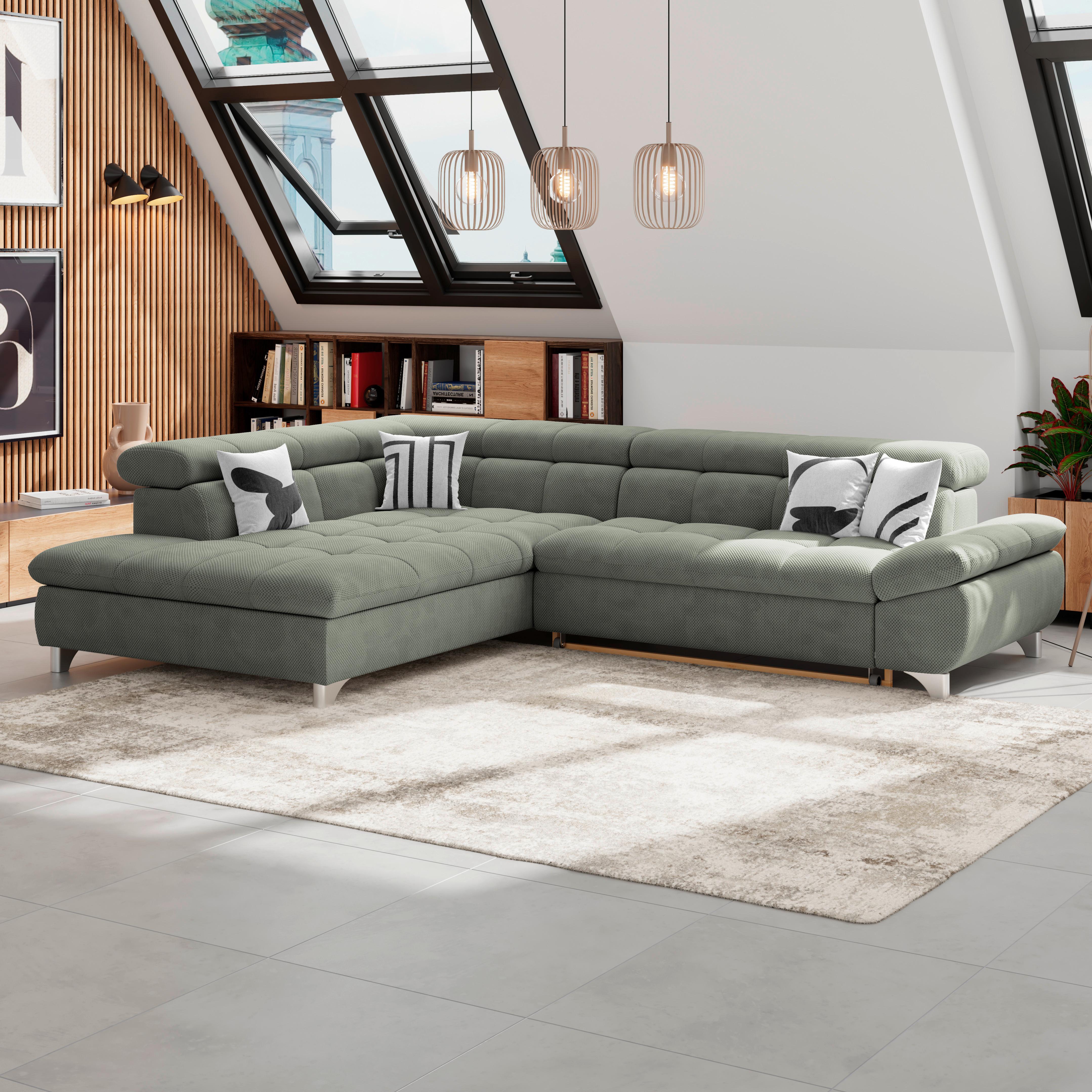 Eckbank Gemini Grün, B: 234cm - Chromfarben/Grün, KONVENTIONELL, Textil (234/312cm)