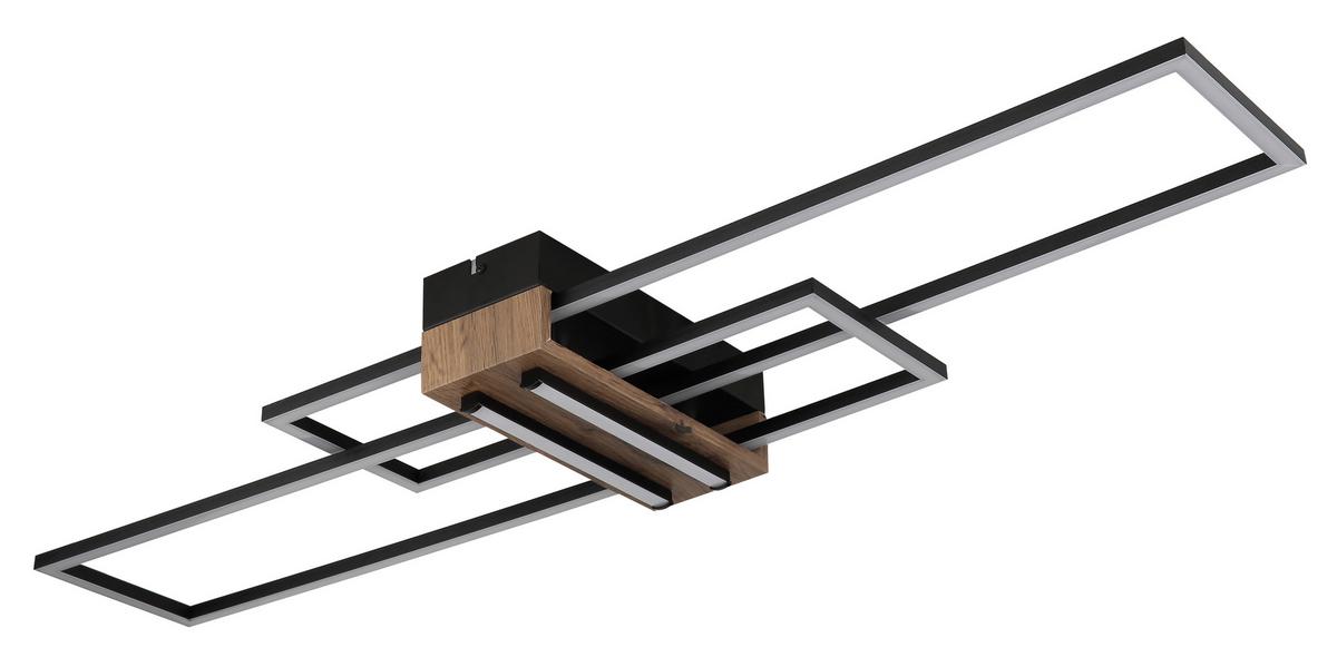 Led-deckenleuchte Dakari Schwarz Weiß Dunkelbraun - Dunkelbraun/Schwarz, Natur, Holzwerkstoff/Kunststoff (100/25/9,7cm) - Globo