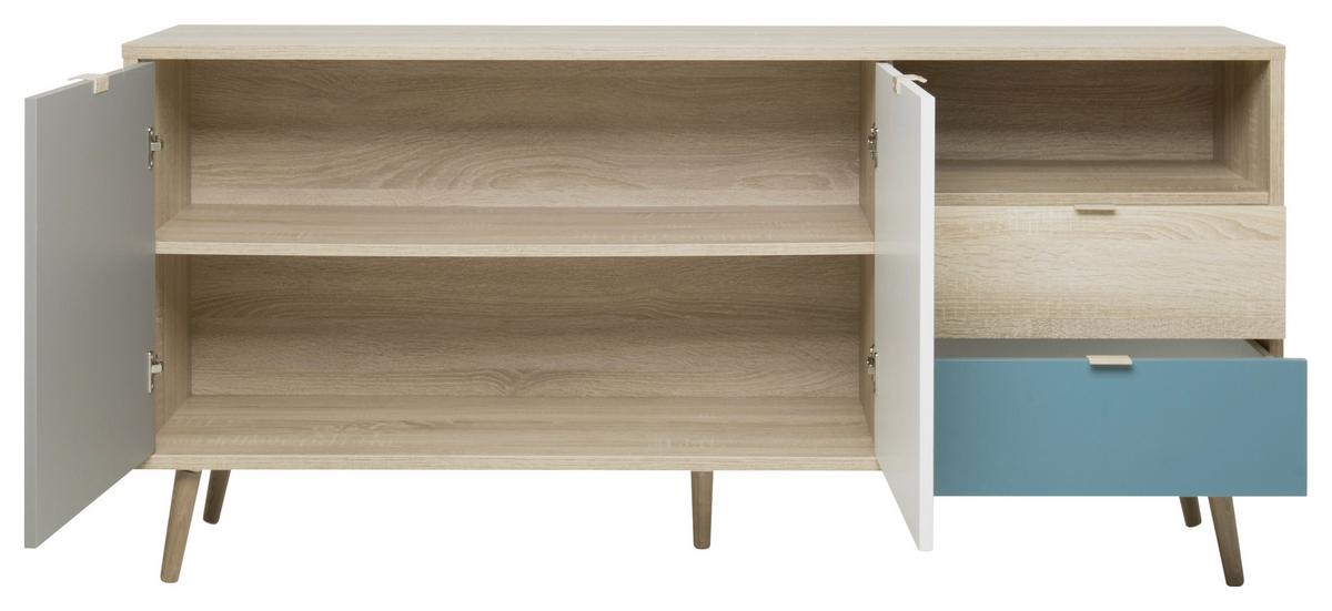 Sideboard Dekor 150 Cm Cuba 51 Trend Grau/weiß/petrol/eiche - Eichefarben/Petrol, Trend, Holzwerkstoff (150/68/40cm) - MID.YOU