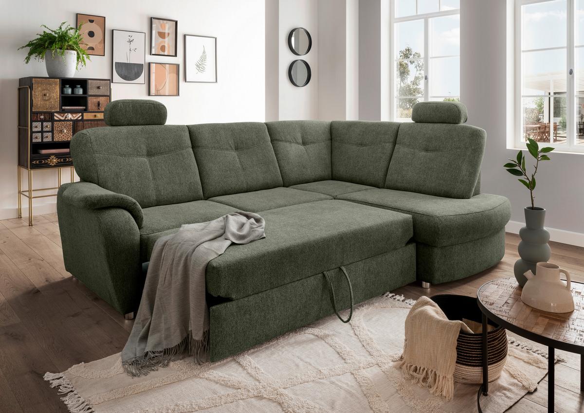 Eckschlafsofa Rosali Dunkelgrün S: 264x180 Cm - Chromfarben/Dunkelgrün, MODERN, Textil (264/180cm) - Livetastic