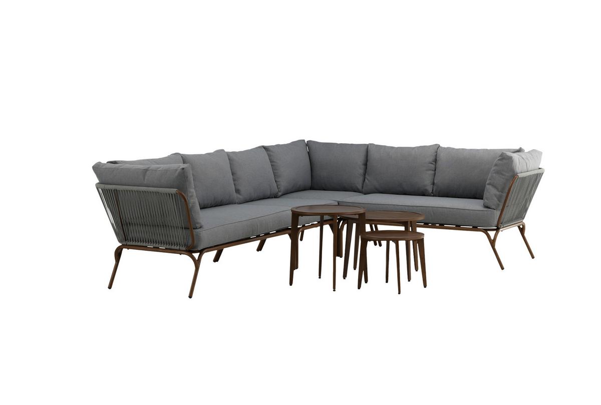 Loungegarnitur 4-Tlg Roxo Metall/Textil mit Kissen - Braun/Grau, KONVENTIONELL, Textil/Metall - Gardenson