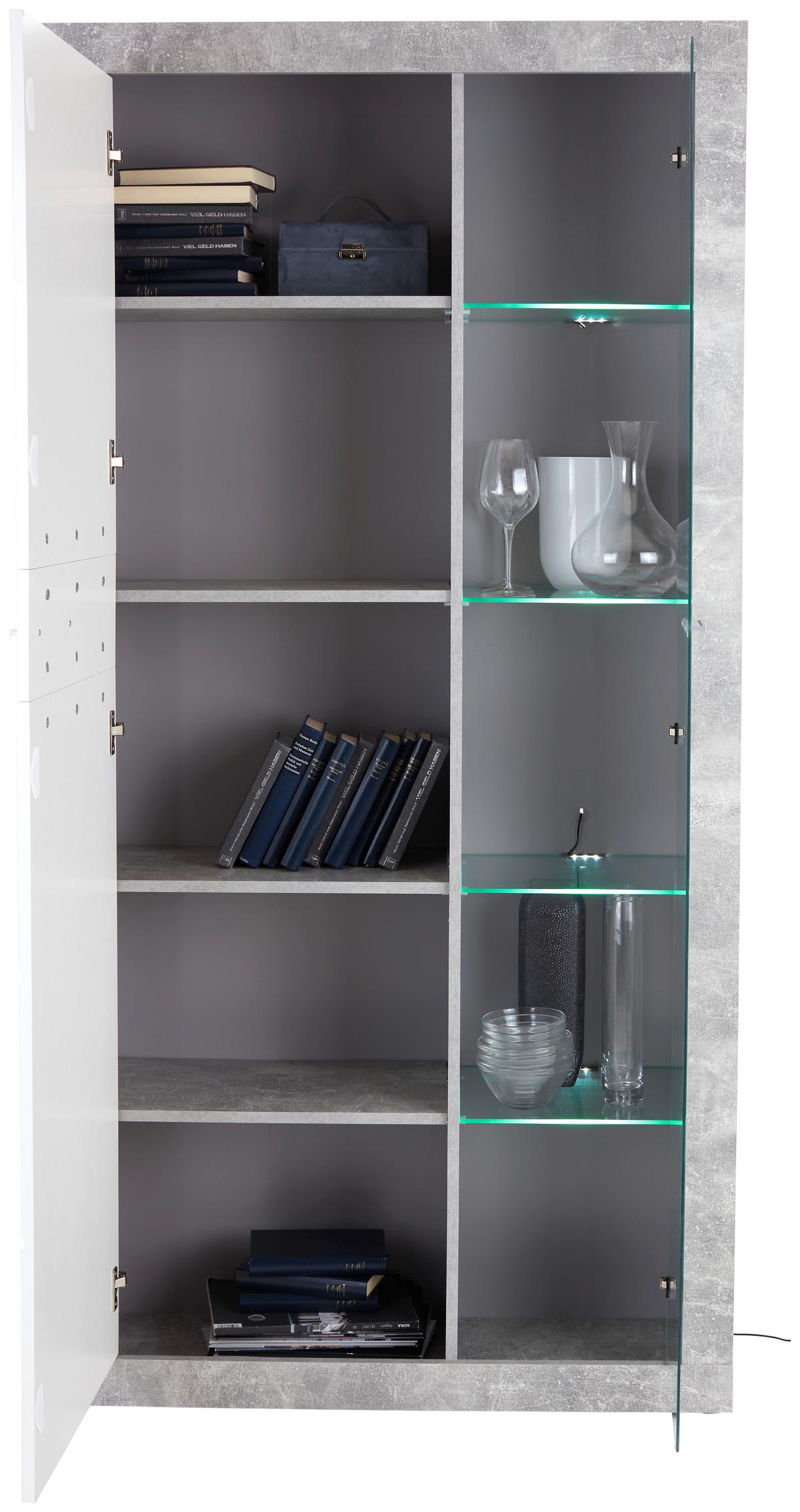 Vitrine Malta B: 96 Cm Inkl. Beleuchtung, Betonoptik/weiß - Schwarz/Weiß, MODERN, Glas/Holzwerkstoff (96/197/35cm)