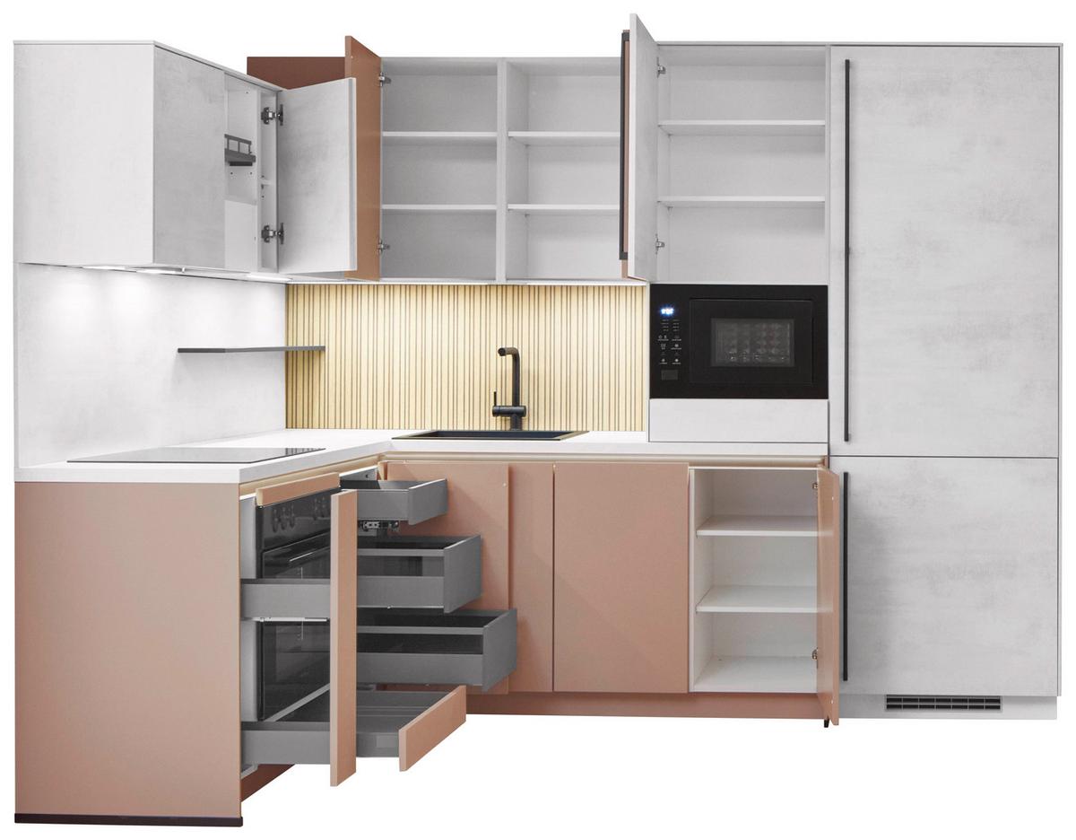 Eckküche Sidney/Riga - Sandfarben/Koralle, Basics, Holzwerkstoff (185/288cm) - Vertico