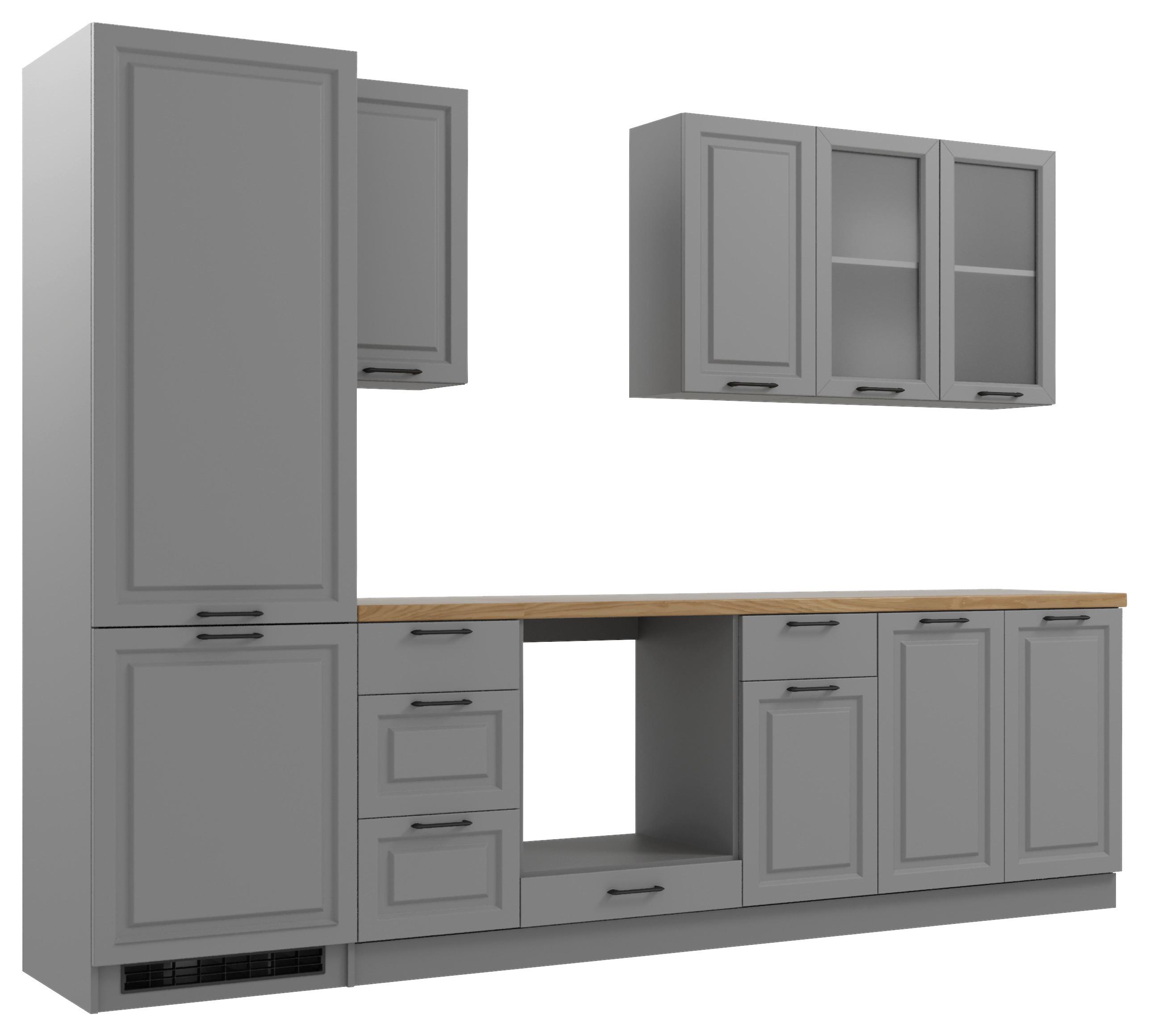 Küchenzeile ohne Geräte B: 280 cm Grau - Eichefarben/Grau, Basics, Glas/Holzwerkstoff (280/210/60cm) - MID.YOU