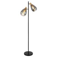 Stehlampe Schwarz/messingfarbe Mit Fußschalter, Rauchgals - Messingfarben/Schwarz, Design, Glas/Metall (34/25/160cm) - Globo