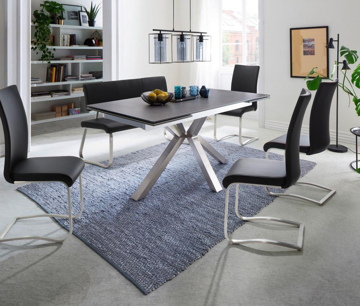 Sitzbank Mit Lehne Schwarz Lederlook Arco B: 175 Cm - Edelstahlfarben/Schwarz, Design, Kunststoff/Metall (175/86/59cm) - Livetastic