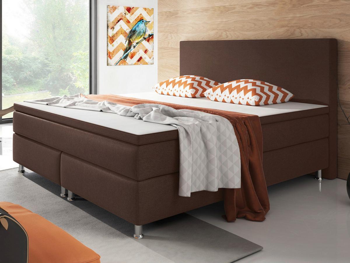 Boxspringbett mit Topper 180x200 cm Berlin - Silberfarben/Braun, KONVENTIONELL, Textil (180/200cm) - MID.YOU