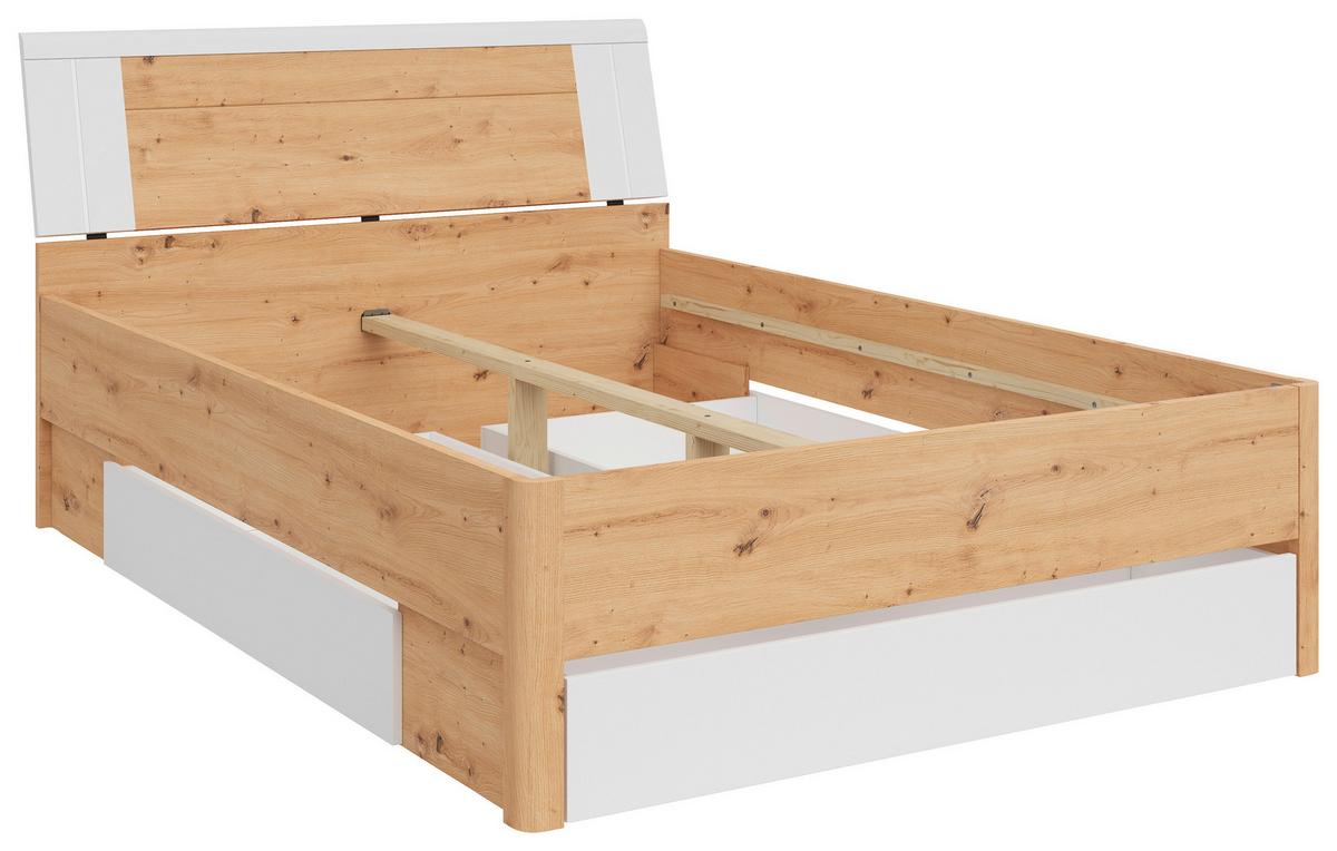 Tárolós Ágy Saturn 140/200 Cm - Artisan tölgy/fehér, Konventionell, faalapú anyag (140/200cm)