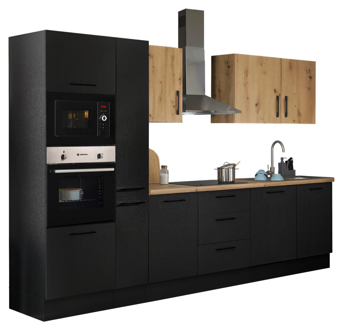Küchenblock Turin Schwarz/eiche Dekor B: 310 Cm - Schwarz/Eiche Artisan, Basics, Holzwerkstoff (310cm) - MID.YOU