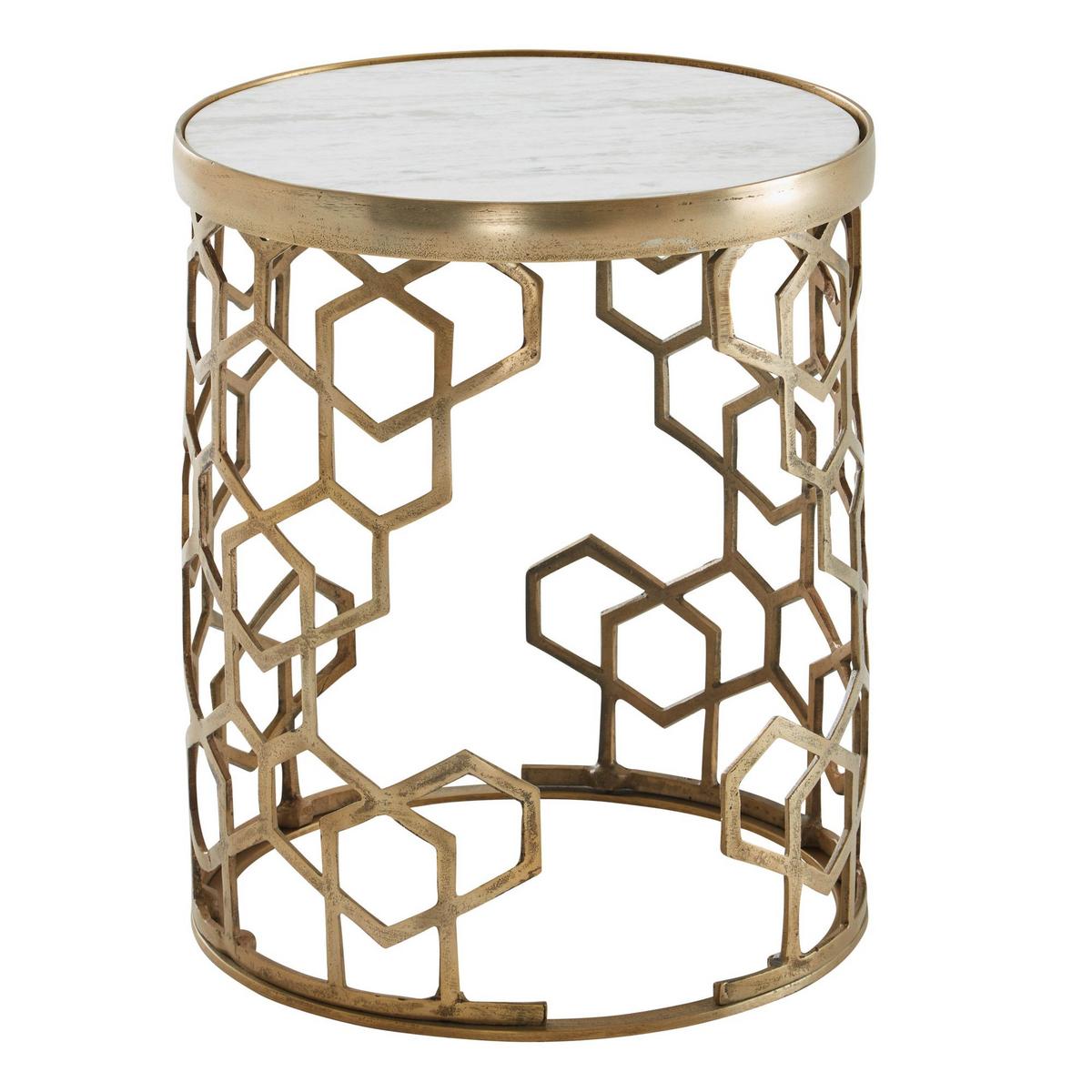 Beistelltisch Wohnling Goldfarben/weiß - Goldfarben, Design, Stein/Metall (46/46/55cm) - MID.YOU