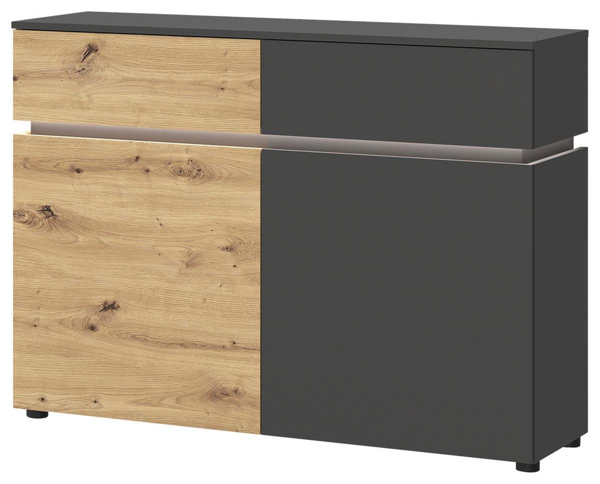 Sideboard Luci Grau Eiche Artisan/Grau B: 120,4 cm - Schwarz/Eiche Artisan, Trend, Holzwerkstoff (120,4/90,1/40cm) - MID.YOU