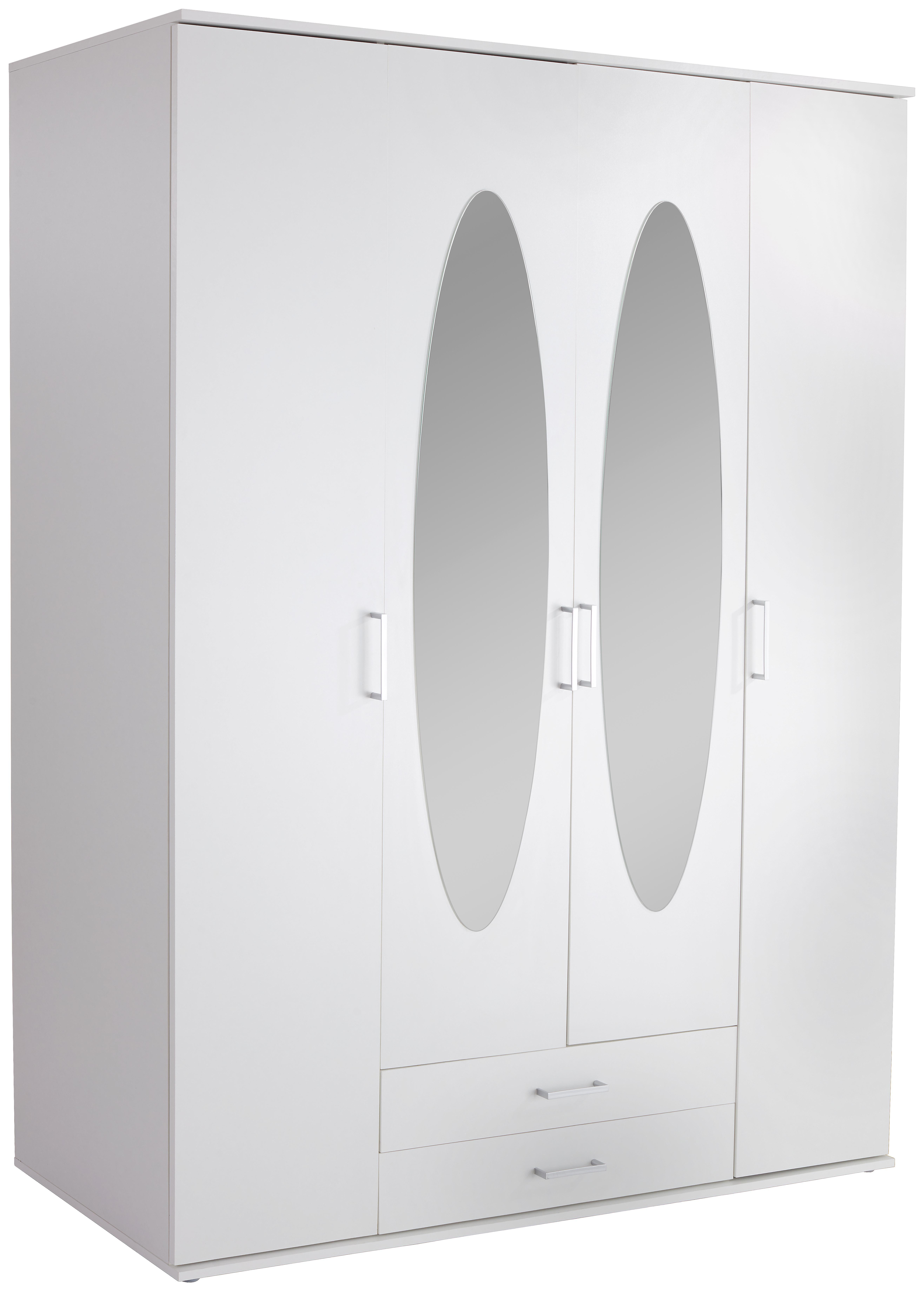 Kleiderschrank Paul B:159cm Weiß Dekor/ Spiegel - Weiß, ROMANTIK / LANDHAUS, Glas/Holzwerkstoff (159/196/53,5cm)