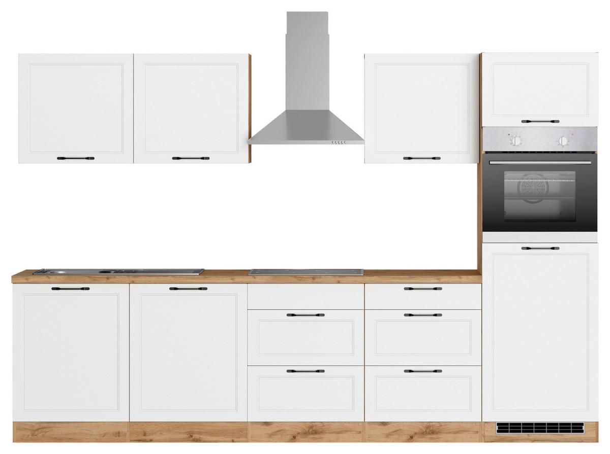 Küchenzeile Meran mit Geräten B: 300 cm Weiß/Eiche Dekor - Eiche Wotan/Weiß, LIFESTYLE, Holzwerkstoff (300cm) - Held