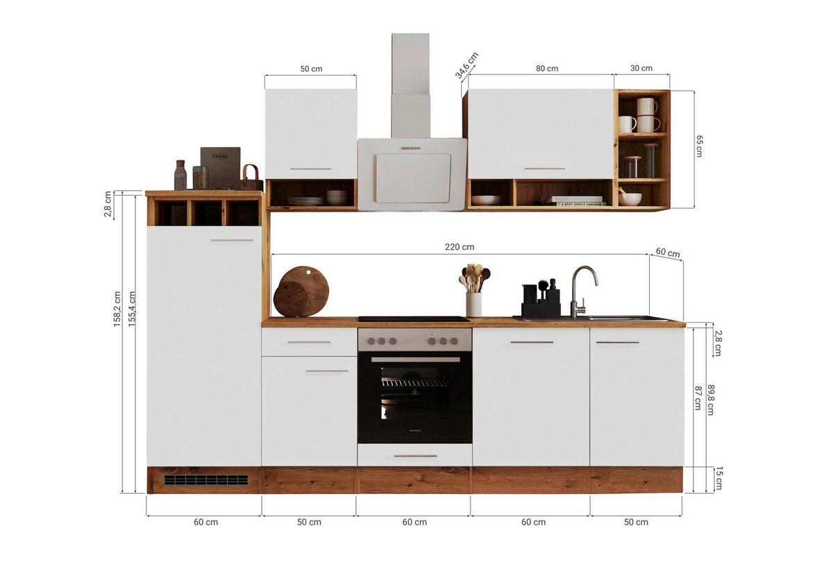 Küchenzeile Economy Mit Geräten 280 cm Grau/Wildeiche - Wildeiche/Grau, Basics, Holzwerkstoff (280cm) - Respekta