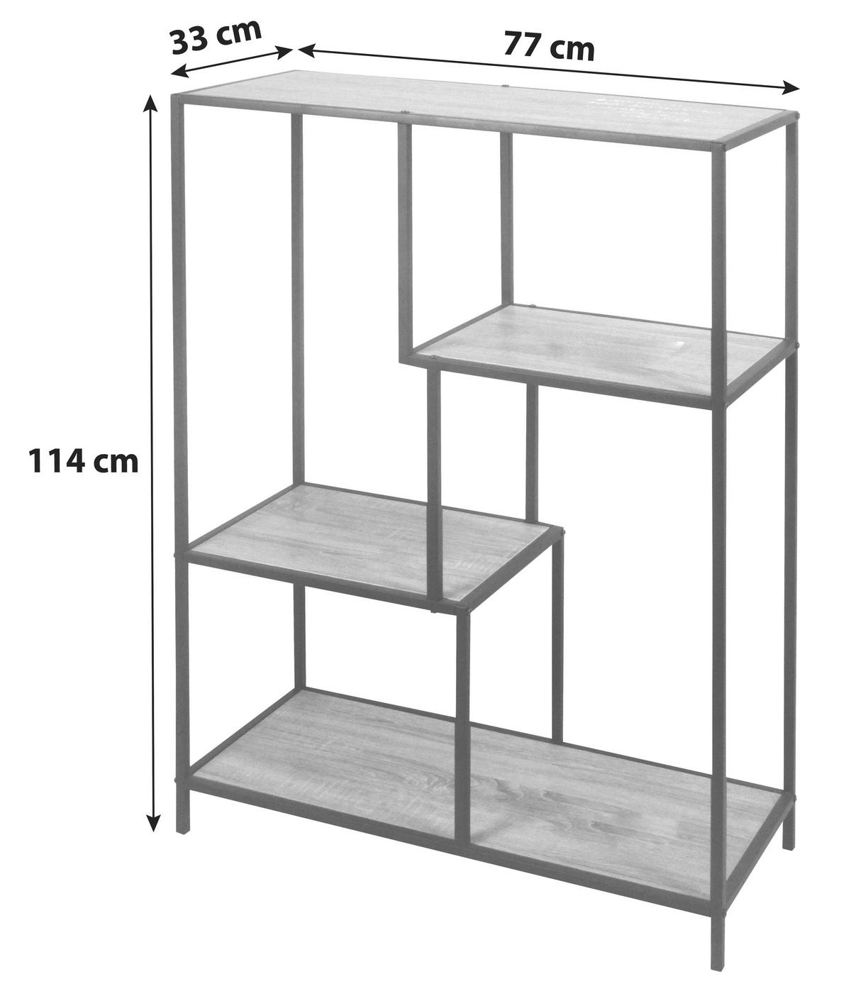 Regal aus Eisen Linz B: 77 cm Schwarz/Eiche Dekor - Schwarz/Naturfarben, MODERN, Holzwerkstoff/Metall (77/114/33cm)
