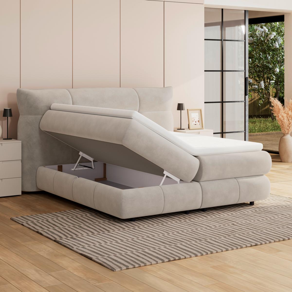 Boxspringbett Carmelo Beige 160x200 cm H3 - Beige/Schwarz, Trend, Textil (160/200cm)