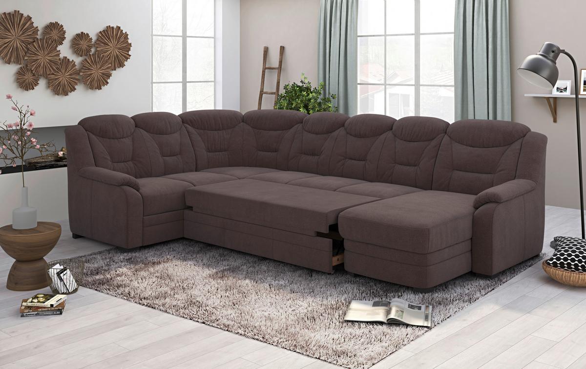 Wohnlandschaft Marcus Braun inkl. Bettkasten - Schwarz/Braun, Basics, Textil (211/330/162cm) - MID.YOU