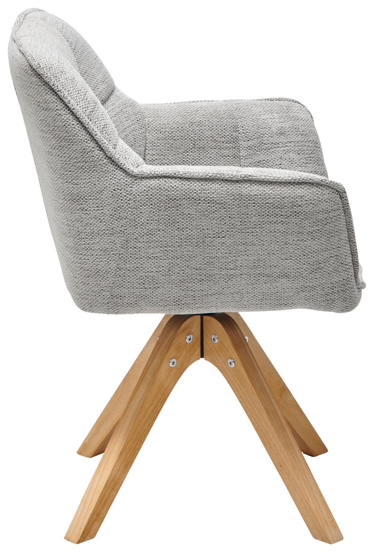 Armlehnstuhl Kerry Hellgrau, Echtholz Beine - Eichefarben/Hellgrau, LIFESTYLE, Holz/Textil (61/85/63cm) - Livetastic