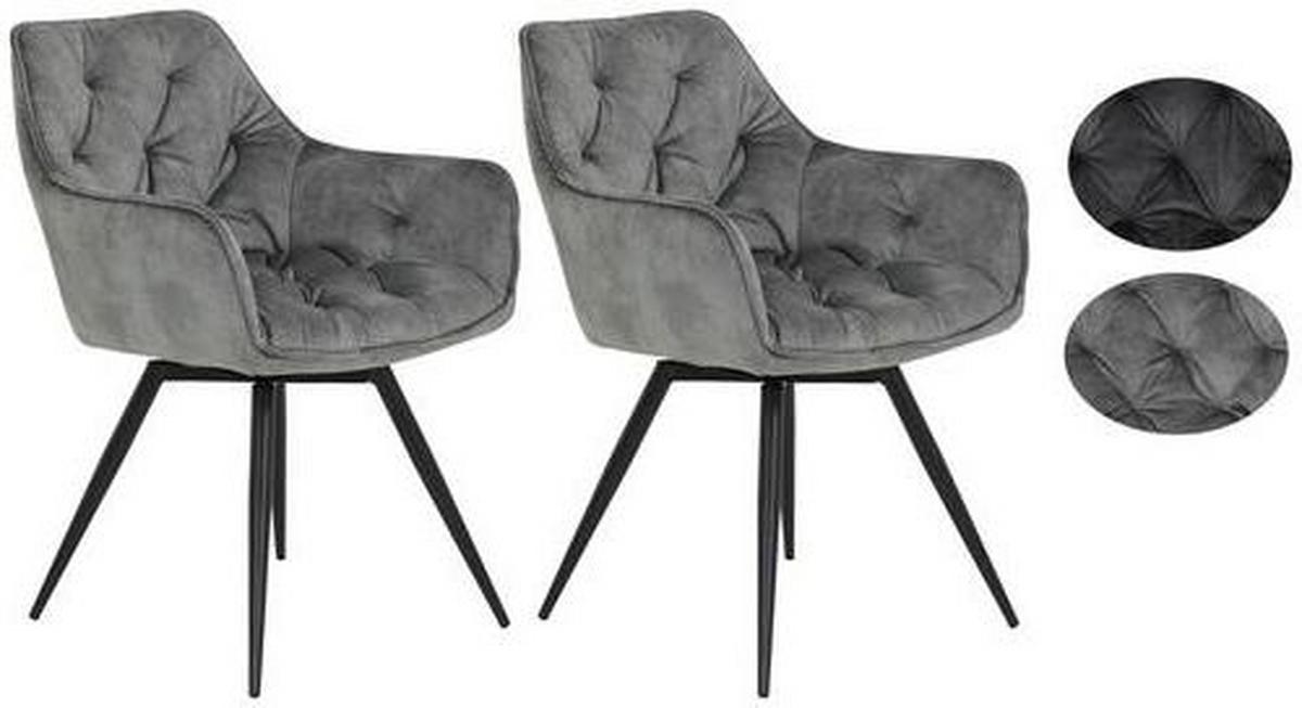 Armlehnstuhl Florentina Grau 2er-Set - Schwarz/Grau, MODERN, Textil/Metall (56/82/63cm) - MID.YOU