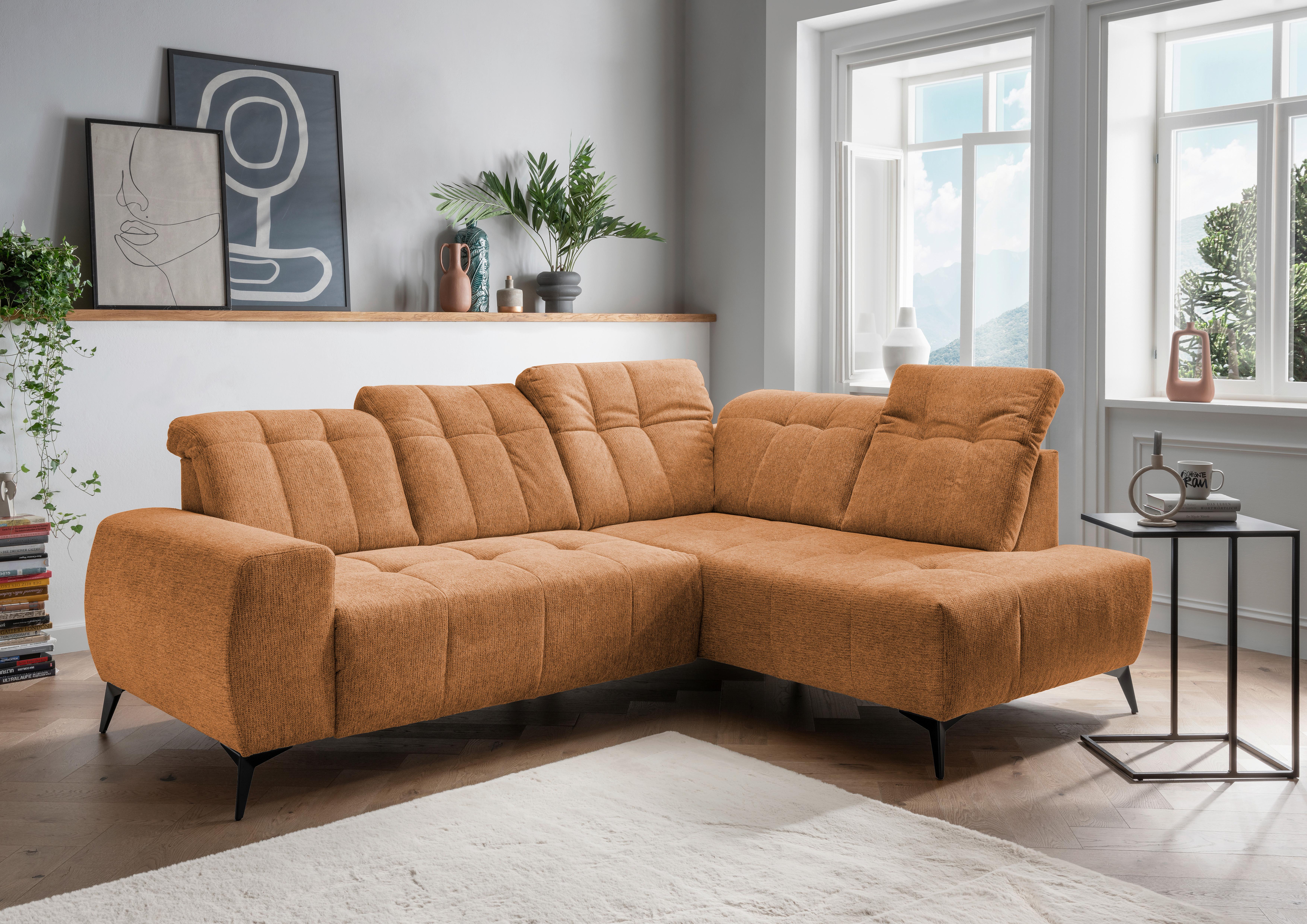 Ecksofa mit USB Anschluss Sano, Currygelb, S: 261x200 cm - Currygelb/Schwarz, MODERN, Textil (261/200cm) - Livetastic