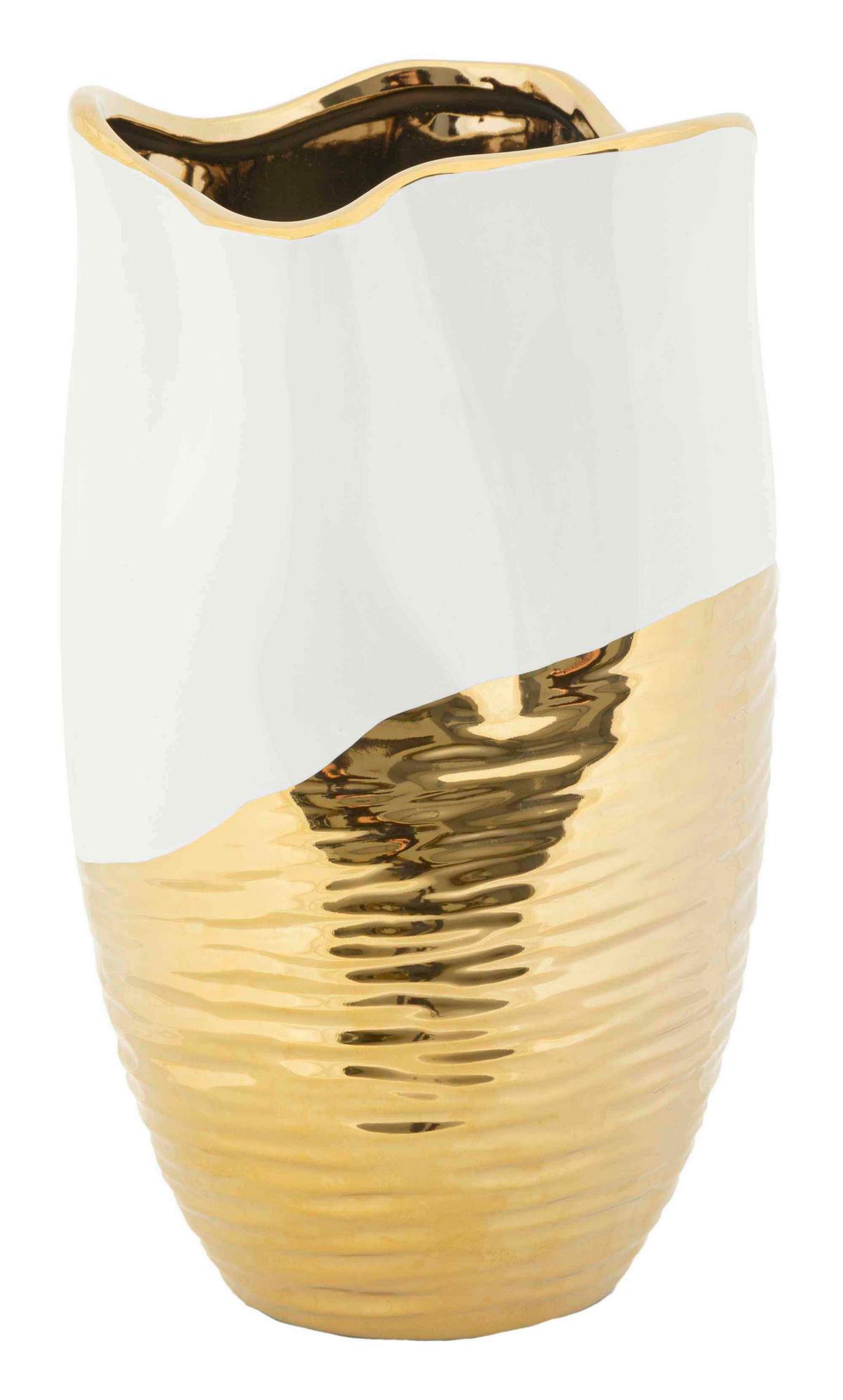 Vase Lux Weiß, Goldfarben B: 20 Cm - Goldfarben/Weiß, Basics, Keramik (20/35/20 cm)