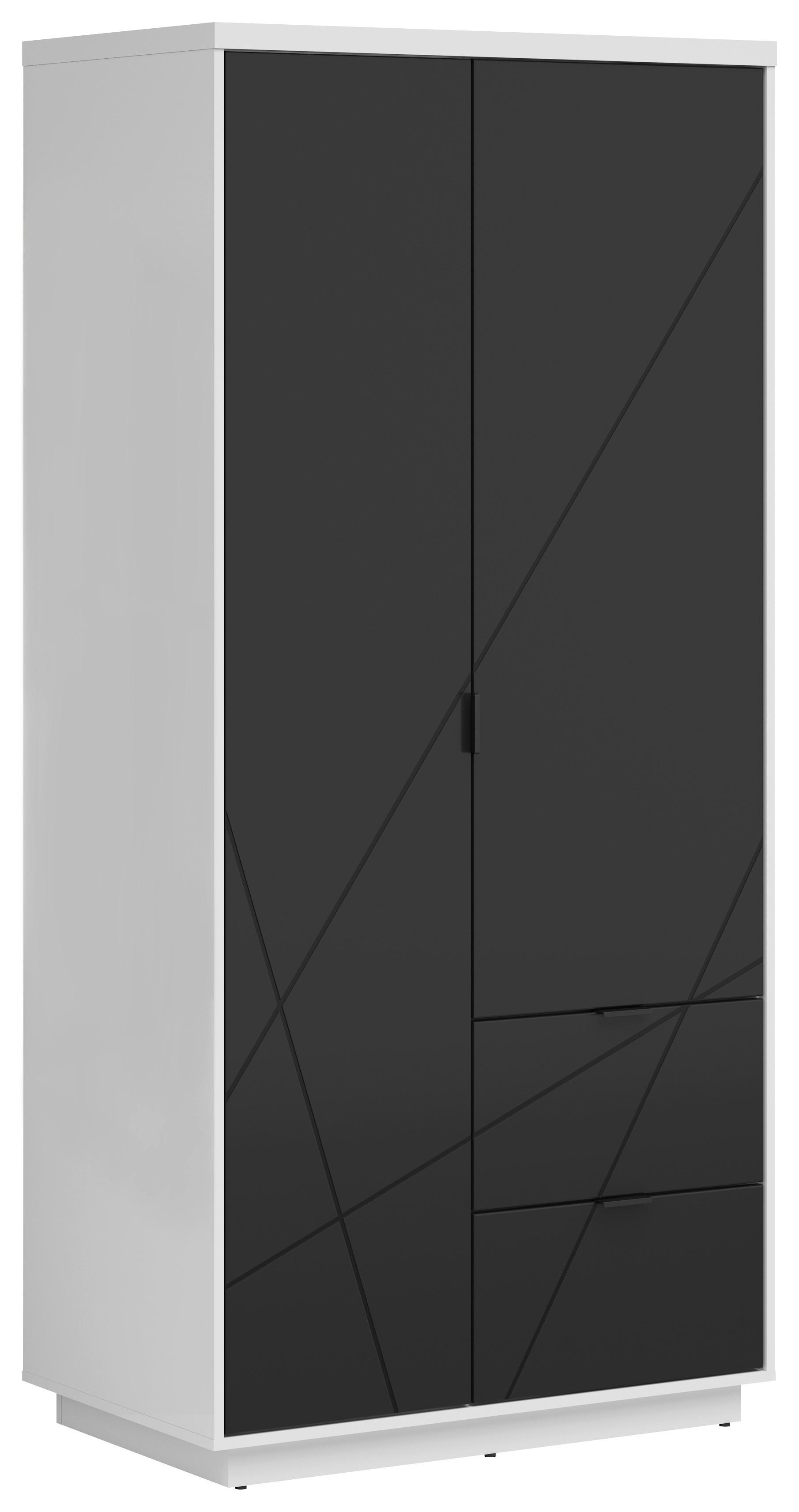 Drehtürenschrank B: 94 cm Forn Schwarz/Weiß - Weiß Hochglanz/Schwarz, MODERN, Holzwerkstoff (94/200,5/56,5cm) - MID.YOU